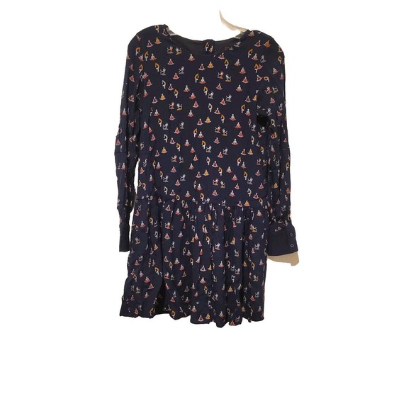 Zara Trafaluc Yoga Pose Print Drop Waist Blue Long Sleeve Mini Dress Small - Picture 1 of 8